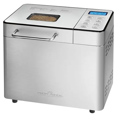 ProfiCook Brotbackautomat PC-BBA 1282 - Brotbackautomat mit Edelstahlgehäuse, 13 Programmen und Timer für bis zu 1500 g Brot. Vollautomatische Zubereitung mit Zutatenspender für perfekte Ergebnisse.