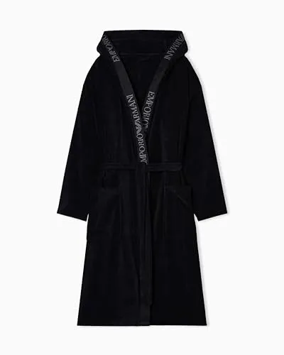 Emporio Armani Herren Sponge Bathrobe Bademantel Schwarz XL - Stilvoller Bademantel aus 100 % Baumwolle für höchsten Tragekomfort. Ideal für entspannte Tage zu Hause.