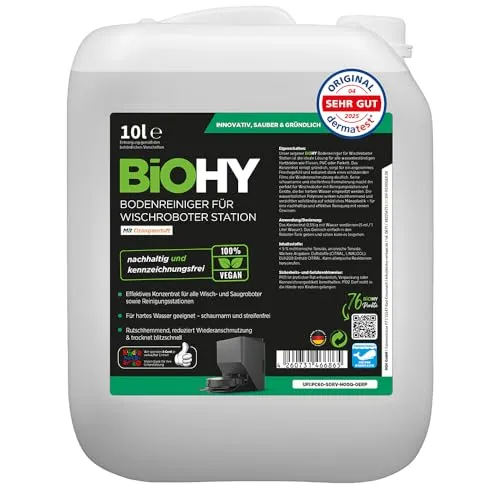 BiOHY Bodenreiniger für Wischroboter Station mit Orangenduft (10 Liter Kanister) | Reinigungsmittel Konzentrat für alle Wisch & Saugroboter mit Nass-Funktion | Schaumarm & Streifenfrei