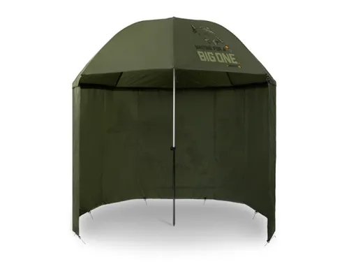 Angelschirm Delphin BigONE CARP 2,10x2,50m mit Seitenwand XL - Zelt für Angler, schnell aufzubauen, leicht und wasserdicht, bietet optimalen Windschutz und Schutz vor Sonne.