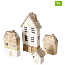 4tlg. Dekohaus LUNDHOLM - Shabby Holzhaus Set - 4-teiliges Set handgearbeitete Holzhäuser im Used-Look, ideal für eine stilvolle Dekoration im Nussknacker-Thema.
