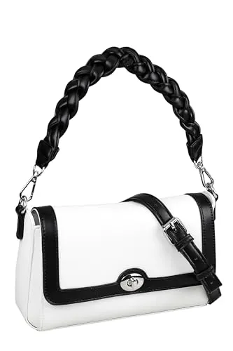 COLLEZIONE ALESSANDRO Schultertasche Schwarz-Weiß mit Flechtung - Schultertasche aus hochwertigem PU, mit eleganter Flechtung und abnehmbarem, verstellbarem Schulterriemen. Ideal für stilbewusste Frauen.
