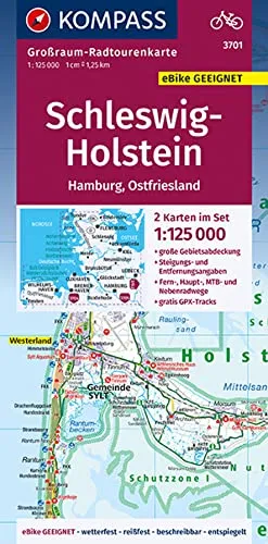 KOMPASS Großraum Fahrradkarte 3701 Schleswig-Holstein, Hamburg, Ostfriesland 1:125.000: 2 Karten im Set, reiß- und wetterfest, GPX-Daten zum Download