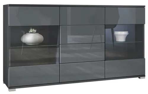 Vladon Sideboard Bari V1 - Elegante Kommode mit 2 Türen und 4 Schubladen - Stylisches Sideboard mit minimalistischer Ästhetik, ideal für Wohnzimmer oder Flur. Mit rahmenloser Verglasung und flexiblen Glaseinlegeböden für individuelle Dekoration.