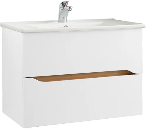 Badmöbel-Set SAPHIR "Quickset" mit Keramikwaschtisch, 75 cm - Badmöbel-Set mit griffloser Optik, bestehend aus einem modernen Keramikwaschtisch und einem Unterschrank mit 2 Schubladen für optimalen Stauraum.