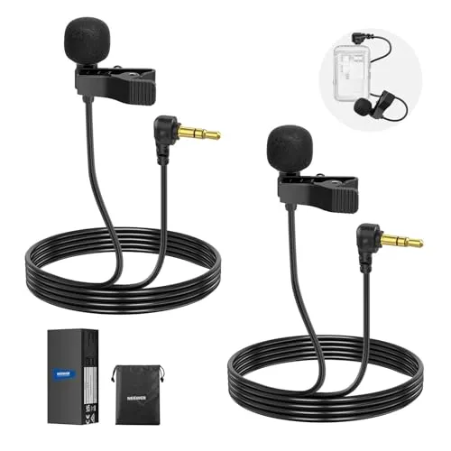 NEEWER Mini Lavalier Mic, 2er Pack, 2m Clip On kabelgebundenes Kondensator Ansteckmikrofon mit 3,5mm TRS Anschluss, kompatibel mit DJI Mic 2 DJI Mic Rode Wireless Go II NEEWER CM28 CM31 Kamera, LM5