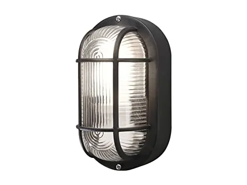 meineWunschleuchte Ovale LED Kellerleuchte aus schwarzem Kunststoff mit Acrylglas, Höhe 20cm