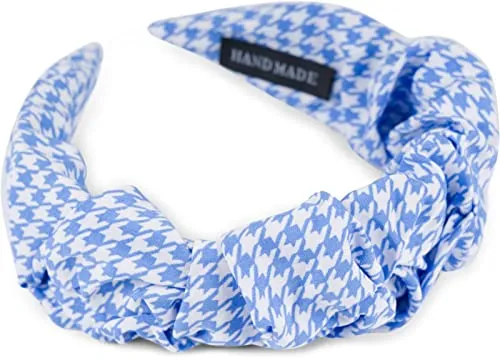 styleBREAKER Damen Haarreif mit Hahnentritt Muster in dezenter Rüschen Optik, Haarband Pepita, Haarschmuck 04027044, Farbe:Blau-Weiß