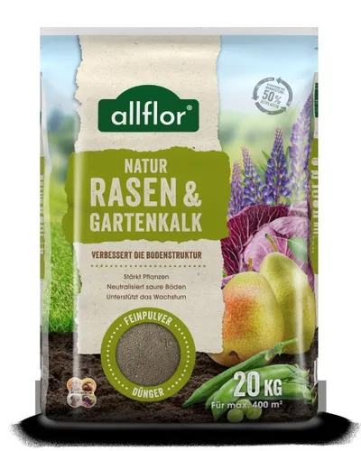 Allflor Bio Rasen- und Gartenkalk 20 kg - Hochwertiger Kalk für gesunde Böden - Optimale Bodenpflege mit Allflor Bio Rasen- und Gartenkalk 20 kg. Fördert die Nährstoffaufnahme und sorgt für ein grünes, kräftiges Wachstum Ihrer Pflanzen.