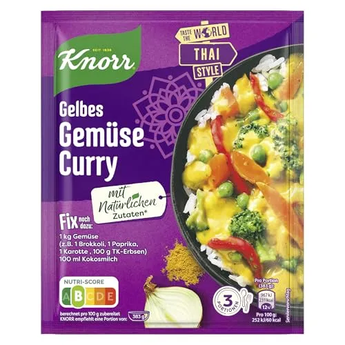 Knorr Taste the World Fix Würzmischung Gelbes Gemüse Curry – für ein köstliches Curry - Knorr Taste the World Gelbes Gemüse Curry ist die ideale Mischung für ein schnelles, schmackhaftes Gericht. Mit natürlichen Zutaten zubereitet, bringt es den authentischen Geschmack Thailands in Ihre Küche.