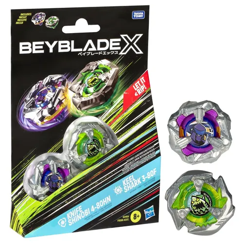 Beyblade X Knife Shinobi 4-80HN und Keel Shark 3-80F Kreisel Dual Pack, mit X-Ce
