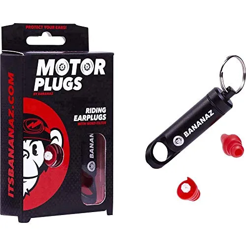 Bananaz Motorplugs Gehörschutz Ohrstöpsel für Motorrad-Fahrer & Motorsport Freunde, 1cm, Rot