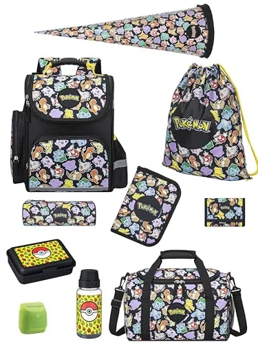 Familando Pokémon Schulranzen 1. Klasse - Ergonomischer Tornister mit Pikachu Motiv - Schultaschen-Set für Jungen und Mädchen, leicht und ergonomisch, inklusive 10-tlg. Zubehör wie Federmappe und Schultüte - ideal für die Einschulung!