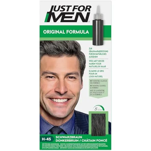 Just For Men Haarfarbe für Männer, Schnelle Anwendung in 5 Minuten, Deckt graue Haare ab für natürlichen Look, Schwarzbraun (H45)