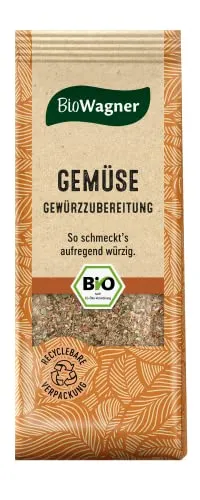 BioWagner - Bio Gemüse Gewürzzubereitung | aromatische Mischung für Ofengemüse, Quiche oder Eintöpfe | naturbelassene Bio-Zutaten | recyclebare Verpackung | 60 g
