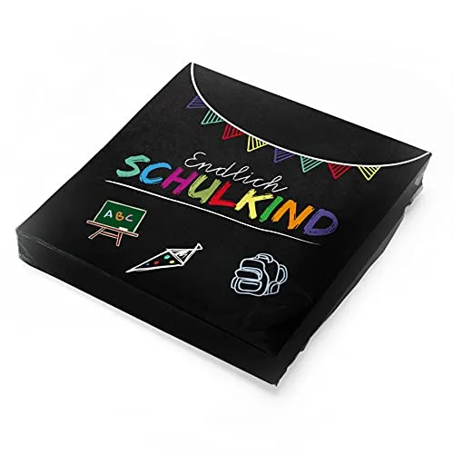 itenga Servietten Endlich Schulkind 30 x 30 cm 3-lagig 20 Stück für Einschulung Schulanfang 3lagig