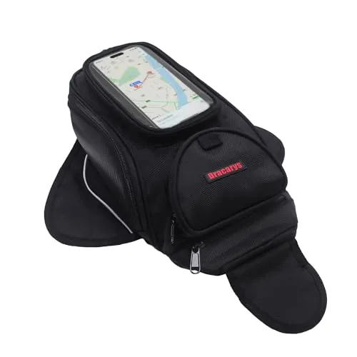 Dracarys Motorrad Tankrucksack - Oxford Sattel Schwarz mit großem Fenster - Motorradtaschen/-rucksäcke mit starkem Magneten für sicheren Halt, inklusive regensicherer Abdeckung und praktischer Handytasche für Navigation.