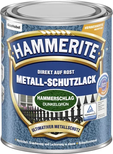 Hammerite Rostschutzfarbe Metall-Schutzlack, 3in1, Hammerschlag, dunkelgrün, glänzend, 0,75l