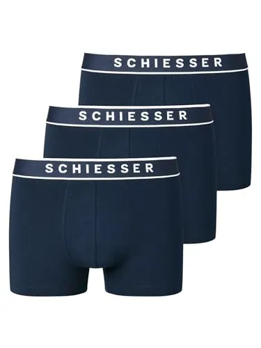 Schiesser Herren Boxershorts 95/5 Dunkelblau - 3 Stück, Größe: 5 - Laufunterwäsche aus 95% nachhaltigem Organic Cotton und 5% Elastan, sportlicher Logo-Webgummibund, angenehm auf der Haut und formbeständig nach vielen Waschgängen.