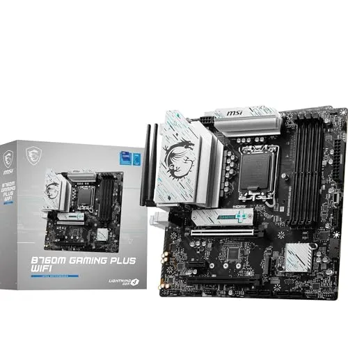 MSI B760M GAMING PLUS WIFI Motherboard - mATX, unterstützt 12. bis 14. Gen Intel CPUs, DDR5 6800+MHz, Wi-Fi 6E für erstklassige Kühlung und ultimative Gaming-Leistung