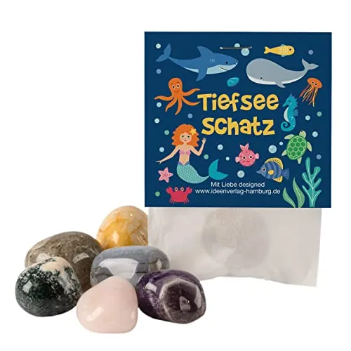 10x "Tiefsee / Meerjungfrauen" Glückssteine für Kinder / Glücksbringer Stein "Tiefsee Schatz" als Mitgebsel Kindergeburtstag Meerjungfrauen / Meerjungfrauen Geburtstag Mitgebsel Kinder Glücksbringer