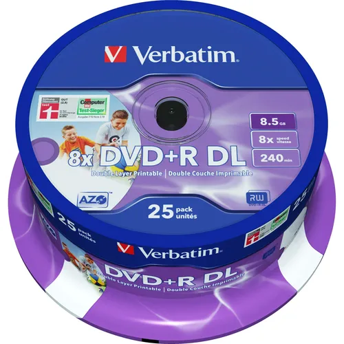 DVD+R DL 8,5 GB - 25 Stück, 8fach Rohlinge - Rohlinge für DVD-Brenner, bedruckbar und ideal für hochwertige Datenspeicherung mit 8,5 GB Kapazität pro Disc.