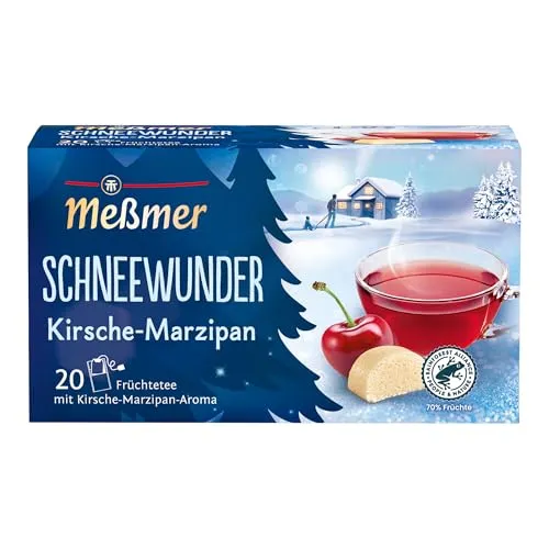 Meßmer Schneewunder Kirsche Marzipan Früchtetee 55g - Aromatisierter Früchtetee mit köstlicher Kirsche und feinem Marzipan. Ideal für gemütliche Teestunden. Kühl und trocken aufbewahren.