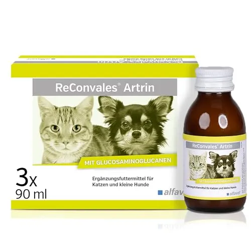 alfavet ReConvales Artrin, Tonikum 3 x 90ml, für Knochen und Gelenke von Katze und Hund, Nahrungsergänzung mit Omega-3-Fettsäuren