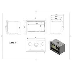 Kamin-Kassette KRATKI ARKE 75 8 kW Ø 150 - Kaminofen für geschlossene Kamine, mit effizienter Verbrennung und modernem Design. Das saubere Glassystem sorgt für klare Sicht auf das Feuer und reduziert CO-Emissionen.