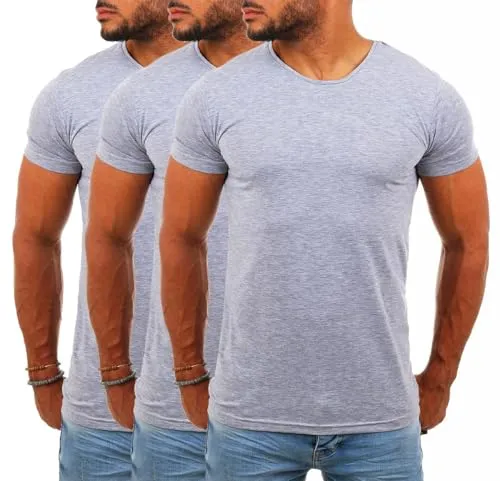 Young & Rich Herren Uni Basic T-Shirt Rundhals Grau - 3 Stück XXL - Trendiges Basic T-Shirt mit Slimfit-Passform und dehnbarem Material. Ideal als Unterziehshirt, bietet es hohen Tragekomfort durch die angenehme Baumwoll-Mischung.