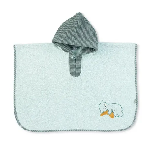 Sterntaler Poncho Ben hellgrün – Badeponcho für Kinder - Niedlicher Badeponcho aus 100% Baumwolle mit Kapuze und Bär-Motiv. Ideal zum Warmhalten nach dem Baden oder am Strand. Saugstark und waschbar bei 60°C für hohen Komfort.