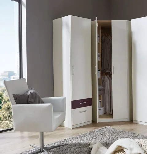 Eckkleiderschrank PRIESS "Lindau" - Weiß, 135cm - Kleiderschrank mit 8 variablen Einlegeböden und 2 Kleiderstangen, pflegeleicht und umweltfreundlich, gefertigt in Deutschland. Ideal für platzsparendes Wohnen.