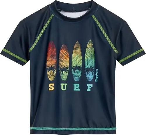 Playshoes Unisex Kinder Badeshirt Rash-Guard-Shirt, Kurzarm Surf - UV Schutz 50+ - Rashguard für Jungen aus recyceltem Polyester, schnelltrocknend und atmungsaktiv, ideal für Sommertage am Meer oder im Schwimmbad mit hochwertigem UV-Schutz 50+