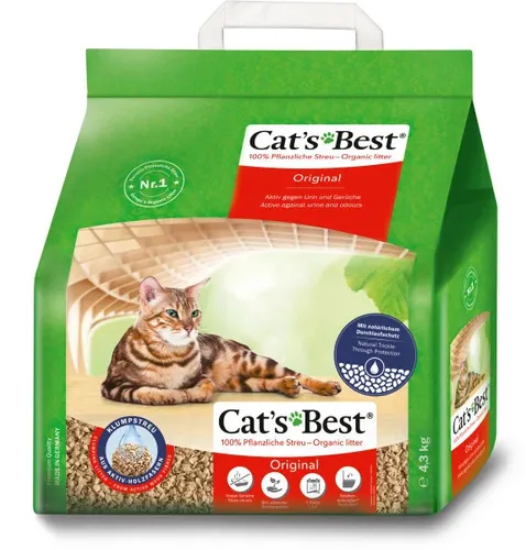 Cats Best Katzenstreu Öko Plus 10 L - Umweltfreundliche Katzenstreu - Katzentoilette & Katzenklo-Zubehör, 100% biologisch abbaubar und stark absorbierend für eine frische Katzenumgebung.