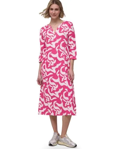 Street One Damen Midi-Kleid aus Leinen mit Print - Leichtes Leinenkleid mit Volant und 3/4-Ärmeln, perfekt für sommerliche Anlässe. Der lässige Schnitt sorgt für hohen Tragekomfort und einen stilvollen Look.