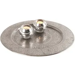 Marrakesch Orient & Mediterran Interior Serviertablett Manar Silber - Tabletts aus Handarbeit, elegantes Design mit flachem Rand, ideal für stilvolle Dekoration und Servieren.