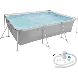 tectake Swimming Pool Grau, 375x282x70 cm - Robustes Aufstellbecken für die ganze Familie mit einfacher Montage und Filterpumpe. Genieße erfrischende Sommertage in Deinem eigenen Gartenpool!