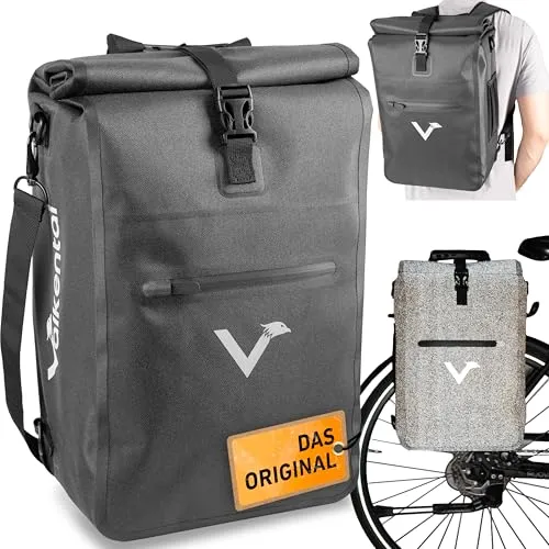 Valkental® 3in1 Fahrradtasche - Das Original für jeden Bedarf - Fahrradtaschen - 100% wasserdicht, reflektierend und vielseitig als Gepäckträgertasche, Rucksack oder Umhängetasche nutzbar. Ideal für sicheres Fahren bei jedem Wetter!
