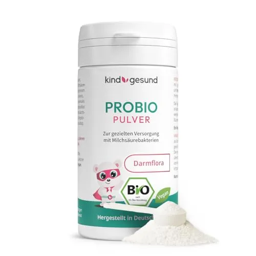 Probiotika Kinder - 5 aktive Bakterienstämme mit präbiotischem Bio Inulin - Darmkur & Darmflora Aufbau - Probiotika Pulver (50 g) - Darmbakterien für Kinder ab 3 Jahren - vegan - kindgesund