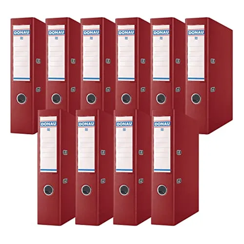 Donau Premium Ordner Breit 10er Pack/DIN A4 / 7,5 cm / 10 Stück/Weinrote/Kunststoffbezug PP/Carton Papier Schlitzordner Büroordner Aktenordner Ringordner/Grünen Punkt
