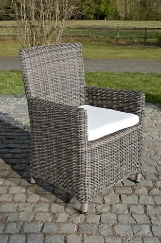 TPFGarden Gartenstuhl Fonda - Hochwertiger Polyrattan Stuhl für Garten, Balkon und Terrasse - grau-meliert - Stabiler Gartenstuhl aus handverarbeitetem Polyrattan, ideal für entspannte Stunden im Freien. Maße: 60 x 59 x 91 cm, mit einfacher Selbstmontage und Pflegehinweisen für langanhaltende Freude.