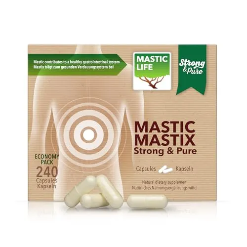 Mastix Strong&Pure Economy (240 Kapseln) Masticlife - Medikamente bei Verdauungsstörungen & Übelkeit: 100% Chios Mastix in veganen Kapseln – die Economy-Packung bietet mehr Inhalt zu einem besseren Preis pro Kapsel.