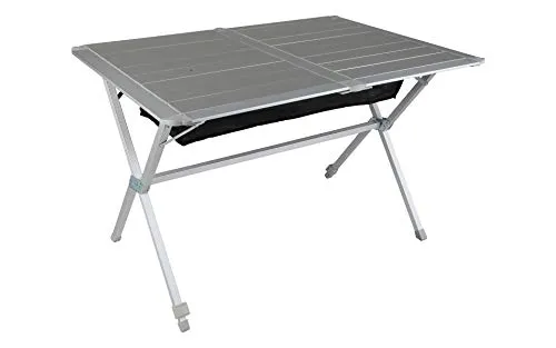 Berger Alu Rolltisch Nera 115 x 78,5 cm - Camping-Möbel: Praktischer, leichtgewichtiger Rolltisch mit stabiler Aluminium-Tischplatte, klappbarem Untergestell und Höhenverstellbaren Füßen für optimale Nutzung im Freien.