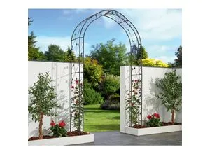 Garden Pleasure Rosenbogen Mira - Rosenbogen aus Metall in anthrazit, mit Rankgitter und imposanten Maßen (145 x 260 x 38 cm) – der perfekte Blickfang für Ihren Garten!