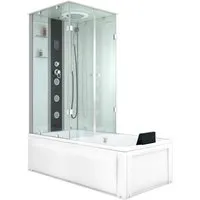 Dusche Wanne Kombination K05-R01-EC 90x180 cm - Sanitäranlagen & Zubehör - 2-in-1 Wannen- und Duschsystem aus hochwertigem Sicherheitsglas mit integrierter Rückenmassage und LED-Regendusche für ein luxuriöses Duscherlebnis.