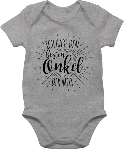 Baby Body Junge Mädchen - Sprüche - Ich habe den besten Onkel der Welt - 6/12 Monate - Grau meliert - geschenk babymode witzig spruch 4897 bodys best strampler mit lustigen sprüchen spruche beste
