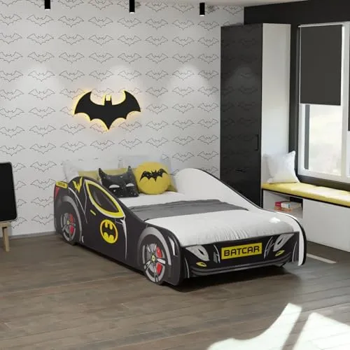 Kids Collective Autobett 80x160 cm - Batman Batmobil Kinderbett mit Rausfallschutz - Kinderbett mit coolem Batmobil-Design, idealer Rausfallschutz und einfacher Einstieg für selbständiges Manövrieren. Hergestellt in der EU, stabil und bis 120 kg belastbar.