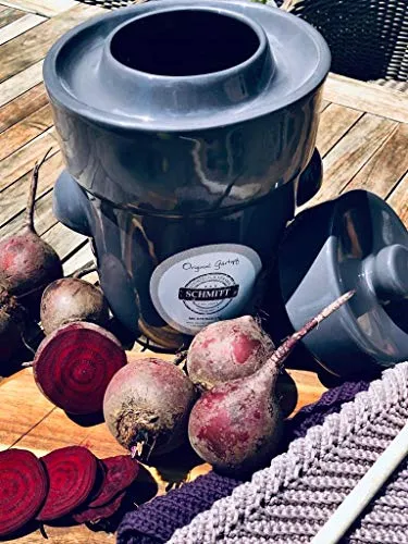 MS-Steinzeug Gärtopf 3 L Steingrau mit Beschwerungssteinen - Küchenhelfer & Kochzubehör für gesunde Fermentation von Gemüse und Kräutern. Ideal für Veganer und Vegetarier, inklusive Rezepte für kreative Fermentationsideen.