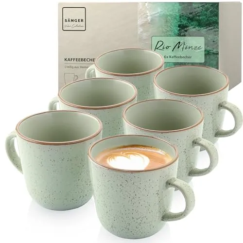 SÄNGER Rio Minze | 6-teiliges Kaffeebecher Set - Becherset für 6 Personen, spülmaschinen- und mikrowellenfest, ideal für Kaffee, Tee und Kakao. Genießen Sie den bunten Stil von Rio in mintgrün und bringen Sie Farbe auf Ihren Tisch.