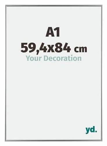 Your Decoration - Bilderrahmen DIN A1 59,4x84 cm - Silber Hochglanz - Bilderrahmen aus Kunststoff mit Acrylglas - Antireflex - DIN A1 59,4x84 Rahmen - Evry